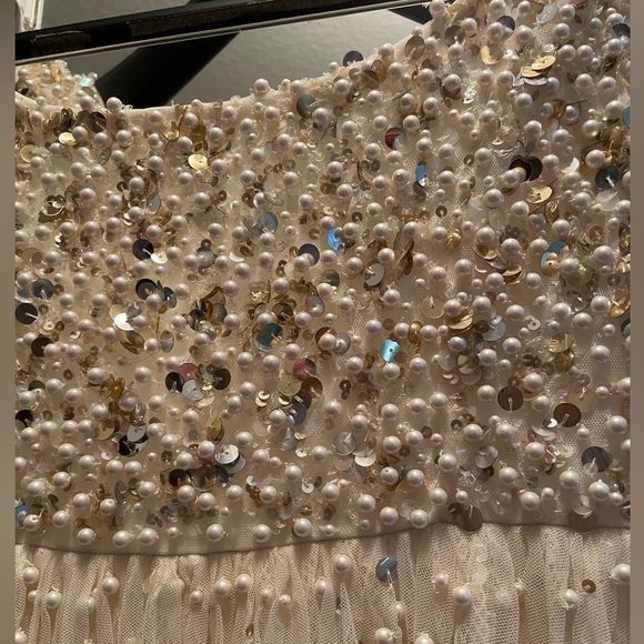 Free People Champagne Shine So Bright Dress Tulle Lace Beads Pearls Size 2 - Picture 3 of 10